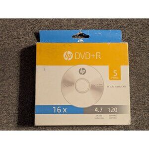HP DVD+R 16X 4.7GB 120 Min Recordable Discs 5-Pack In Slim Jewel Cases